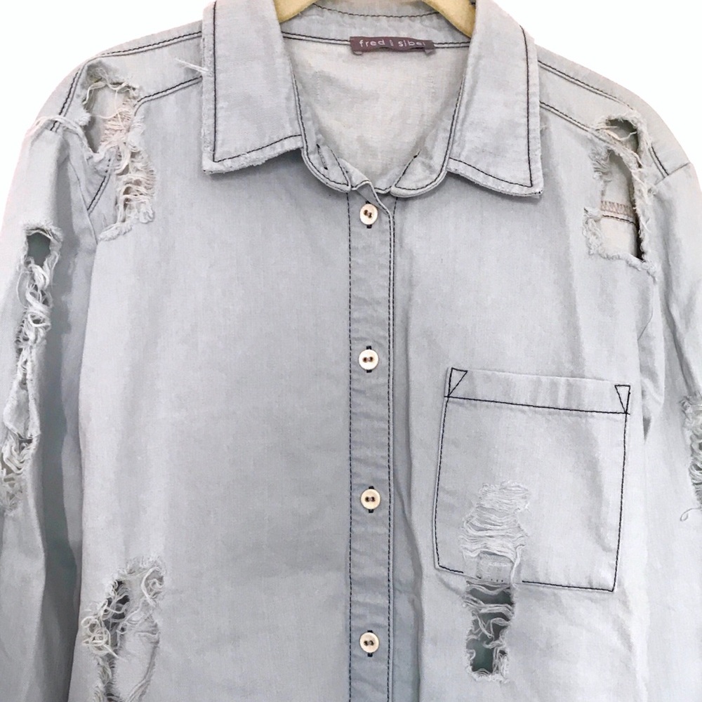 Contemporary Denim Shirt with Ripped Design Details - NWOT - Picture 3 of 5